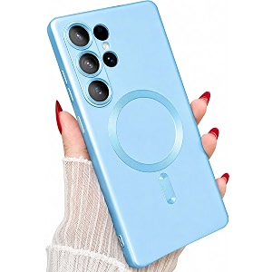 magpro metallic finish case for samsung galaxy s25 ultra 5g  magsafe compatible magnetic cover matte luxury metallic shockproof tpu camera lens guard wireless charging compatible  blue