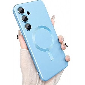magpro metallic finish case for samsung galaxy s25 fe 5g  magsafe compatible magnetic cover matte luxury metallic luster shockproof tpu camera lens guard wireless charging compatible blue
