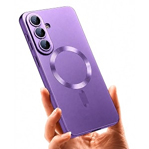 magpro metallic finish case for samsung galaxy s26 5g  magsafe compatible magnetic cover matte luxury metallic luster shockproof tpu camera lens guard wireless charging compatible purple