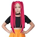 MAGQOO Hot Pink Wig Kids Long Straight Hot Pink Wig Child Girls Cartoon Movie Halloween Cosplay Costume Animie Wigs