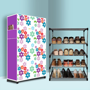 mahadev kart 4 tier foldable shoe rack  space saver universal for entry bedroom  balcony metal shoe stand mini flower modern printeda4 4 shelves diydo-it-yourself