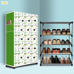 mahadev kart 4 tier foldable shoe rack  space saver universal for entry bedroom  balcony metal shoe rack butterfly modern printeda4 4 shelves diydo-it-yourself
