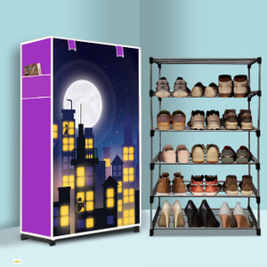 mahadev kart 5 tier foldable shoe rack  space saver universal for entry bedroom  balcony metal shoe rack town building modern printeda5 5 shelves diydo-it-yourself