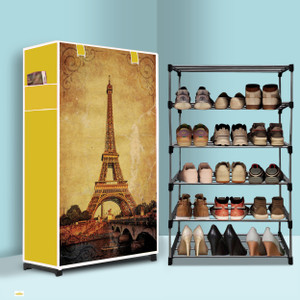 mahadev kart 5 tier foldable shoe rack  space saver universal for entry bedroom  balcony metal shoe rack eiffel tower modern printeda5 5 shelves diydo-it-yourself