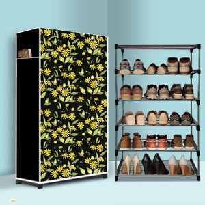 mahadev kart 5 tier foldable shoe rack  space saver universal for entry bedroom  balcony metal shoe rack daisy floral modern printeda5 5 shelves diydo-it-yourself