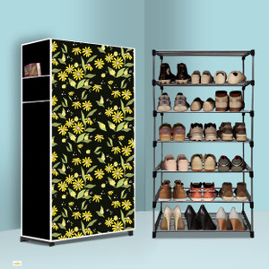 mahadev kart 6 tier foldable shoe rack  space saver universal for entry bedroom  balcony metal shoe rack daisy floral modern printa6 6 shelves diydo-it-yourself