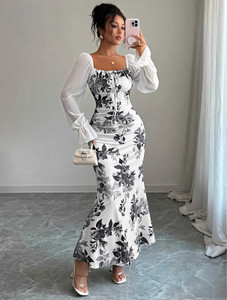 MAHALAXMIJI.FASHION Women Fit and Flare White Black