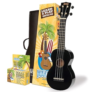 mahalo rainbow series soprano ukulele black with essential pack mr1bkk