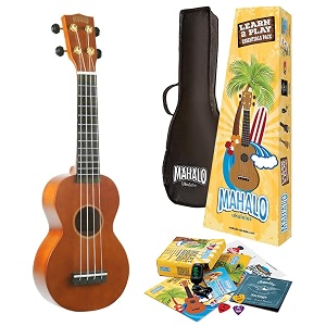 mahalo rainbow series soprano ukulele trans brown with essential pack mr1tbrk
