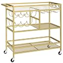 MAHANCRIS Bar Cart for Home, 3-Tier Serving Cart with Wheels and Handle, Beverage Cart with Wine Rack and Glass Holders, Rolling Wine Cart for Kitchen, Dining Room, Gold RCGD81B01