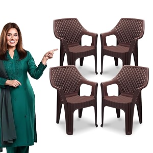 maharaja plastic chair set chair for living room home plastic chair for home with arm restmodern stylish design with glossy amp matte finish bearing capacity 200kg brown pack of 4