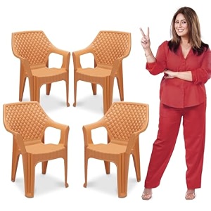 maharaja plastic chair set chair for living room home plastic chair for home with arm restmodern stylish design with glossy amp matte finish bearing capacity 200kg a-gold pack of 4