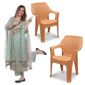 maharaja plastic chair set chair for living room home plastic chair for home with arm restmodern stylish design with glossy amp matte finish bearing capacity 200kg a-gold pack of 2