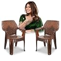 MAHARAJA Plastic Chair Set, Chair for Living Room, Home, Plastic Chair for Home with Arm Rest/Modern Stylish Design with Glossy &amp; Matte Finish Bearing Capacity 200Kg. (Teakwood, Pack of 2)