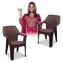 MAHARAJA Plastic Chair Set, Chair for Living Room, Home, Plastic Chair for Home with Arm Rest/Modern Stylish Design with Glossy &amp; Matte Finish Bearing Capacity 200Kg. (Brown, Pack of 2)