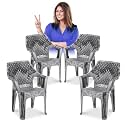 MAHARAJA Plastic Chair Set, Chair for Living Room, Home, Plastic Chair for Home with Arm Rest/Modern Stylish Design with Glossy &amp; Matte Finish Bearing Capacity 200Kg. (Silver, Pack of 4)