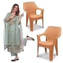 MAHARAJA Plastic Chair Set, Chair for Living Room, Home, Plastic Chair for Home with Arm Rest/Modern Stylish Design with Glossy &amp; Matte Finish Bearing Capacity 200Kg. (A-Gold, Pack of 2)