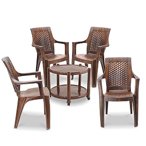 maharaja classic plastic table amp chair set  elegant design sturdy build  perfect for home office amp garden use teakwood 4 chair1 table