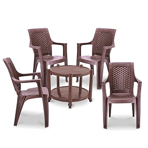 maharaja classic plastic table amp chair set  elegant design sturdy build  perfect for home office amp garden use brown 4 chair1 table