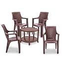 MAHARAJA Classic Plastic Table &amp; Chair Set | Elegant Design, Sturdy Build | Perfect for Home, Office &amp; Garden Use (Brown, 4 Chair+1 Table)