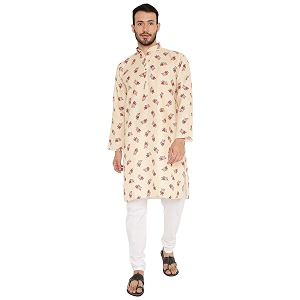 Maharaja Floral Printed Linen Kurta Pyjama Set