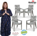 MAHARAJA Fortuner Orthopaedic Chair with Fully Comfort for Home & Restaurant Plastic Outdoor Chair (Silver, Set of 4, Pre-assembled)