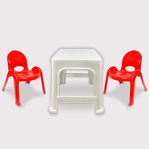 maharaja junior jamboree kids39 plastic chair and table  virgin material  durable and safe  lightweight amp portable  multi-functional  for 2 to 9 years age 1 table- white amp 2 chair- red