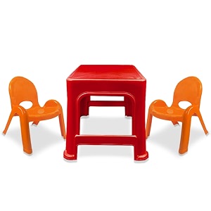 maharaja junior jamboree kids39 plastic chair and table  virgin material  durable  lightweight amp portable  multi-functional  for 2 to 9 years age 1 table- red amp 2 chair- orange