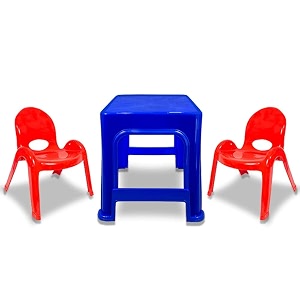 maharaja junior jamboree kids39 plastic chair and table  virgin material  durable amp safe  lightweight amp portable  multi-functional  for 2 to 9 years age 1 table- blue amp 2 chair- red