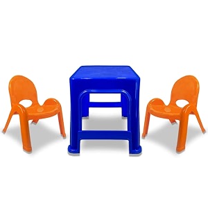 maharaja junior jamboree kids39 plastic chair and table  virgin material  durable amp safe  lightweight amp portable  multi-functional  for 2 to 9 years age 1 table- blue amp 2 chair- orange