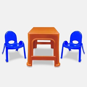 maharaja junior jamboree kids39 plastic chair and table  virgin material  durable amp safe  lightweight amp portable  multi-functional  for 2 to 9 years age 1 table- orange amp 2 chair- blue