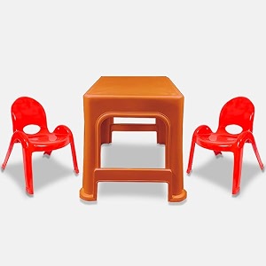 maharaja junior jamboree kids39 plastic chair amp table  virgin material  durable amp safe  lightweight amp portable  multi-functional  for 2 to 9 years age 1 table- orange amp 2 chair- red