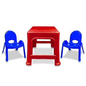 maharaja junior jamboree kids39 plastic chair and table  virgin material  durable  lightweight amp portable  multi-functional  for 2 to 9 years age 1 table- red amp 2 chair- blue