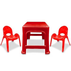 maharaja junior jamboree kids39 plastic chair and table set of 3  virgin material  durable  lightweight amp portable  multi-functional  for 2 to 9 years age 1 table- red amp 2 chair- red