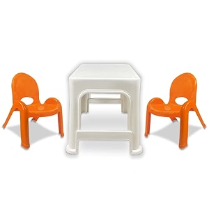 maharaja junior jamboree kids39 plastic chair amp table  virgin material  durable amp safe  lightweight amp portable  multi-functional  for 2 to 9 years age 1 table- white amp 2 chair- orange