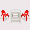 MAHARAJA Junior Jamboree Kids' Plastic Chair and Table | Virgin Material | Durable and Safe | Lightweight & Portable | Multi-Functional | for 2 to 9 Years Age (1 Table- White & 2 Chair- Red)�