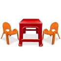 MAHARAJA Junior Jamboree Kids' Plastic Chair and Table | Virgin Material | Durable | Lightweight &amp; Portable | Multi-Functional | for 2 to 9 Years Age (1 Table- Red &amp; 2 Chair- Orange)�