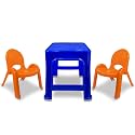 MAHARAJA Junior Jamboree Kids' Plastic Chair and Table | Virgin Material | Durable &amp; Safe | Lightweight &amp; Portable | Multi-Functional | for 2 to 9 Years Age (1 Table- Blue &amp; 2 Chair- Orange)