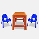 MAHARAJA Junior Jamboree Kids' Plastic Chair and Table | Virgin Material | Durable & Safe | Lightweight & Portable | Multi-Functional | for 2 to 9 Years Age (1 Table- Orange & 2 Chair- Blue)�