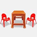 MAHARAJA Junior Jamboree Kids' Plastic Chair & Table | Virgin Material | Durable & Safe | Lightweight & Portable | Multi-Functional | for 2 to 9 Years Age (1 Table- Orange & 2 Chair- Red)�