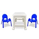 MAHARAJA Junior Jamboree Kids' Plastic Chair &amp; Table | Virgin Material | Durable &amp; Safe | Lightweight &amp; Portable | Multi-Functional | for 2 to 9 Years Age (1 Table- White &amp; 2 Chair- Blue)�