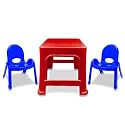 MAHARAJA Junior Jamboree Kids' Plastic Chair and Table | Virgin Material | Durable | Lightweight &amp; Portable | Multi-Functional | for 2 to 9 Years Age (1 Table- Red &amp; 2 Chair- Blue)�