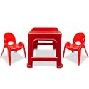 Maharaja Junior Jamboree Kids' Plastic Chair and Table Set of 3 | Virgin Material | Durable | Lightweight &amp; Portable | Multi-Functional | for 2 to 9 Years Age (1 Table- Red &amp; 2 Chair- Red)…