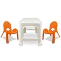 MAHARAJA Junior Jamboree Kids' Plastic Chair &amp; Table | Virgin Material | Durable &amp; Safe | Lightweight &amp; Portable | Multi-Functional | for 2 to 9 Years Age (1 Table- White &amp; 2 Chair- Orange)�
