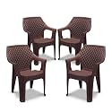 MAHARAJA Plastic Chair Set of 4, Chair for Living Room, Home, Plastic Chair for Home with Arm Rest/Modern Stylish Design with Glossy &amp; Matte Finish Bearing Capacity 200Kg.