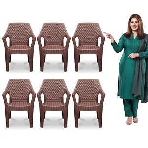 maharaja plastic chair set chair for living room home plastic chair for home with arm restmodern stylish design with glossy amp matte finish bearing capacity 200kg m-brown pack of 6