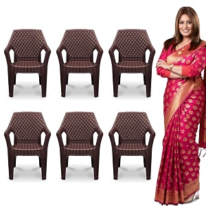 maharaja plastic chair set chair for living room home plastic chair for home with arm restmodern stylish design with glossy amp matte finish bearing capacity 200kg brown pack of 6