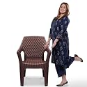MAHARAJA Plastic Chair Set, Chair for Living Room, Home, Plastic Chair for Home with Arm Rest/Modern Stylish Design with Glossy &amp; Matte Finish Bearing Capacity 200Kg. (Brown, Pack of 1)