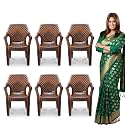 MAHARAJA Plastic Chair Set, Chair for Living Room, Home, Plastic Chair for Home with Arm Rest/Modern Stylish Design with Glossy & Matte Finish Bearing Capacity 200Kg. (Teakwood, Pack of 6)
