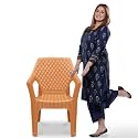 MAHARAJA Plastic Chair Set, Chair for Living Room, Home, Plastic Chair for Home with Arm Rest/Modern Stylish Design with Glossy &amp; Matte Finish Bearing Capacity 200Kg. (A_Gold, Pack of 1)